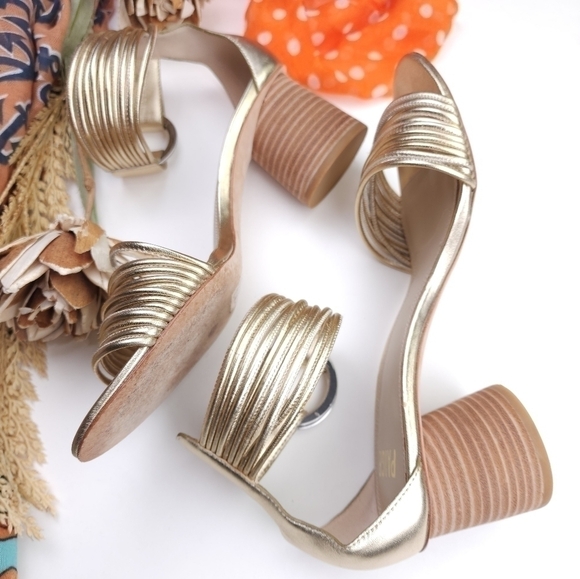PAIGE Gold AnkleStrap Strappy Heels Sz 9m - Picture 12 of 15